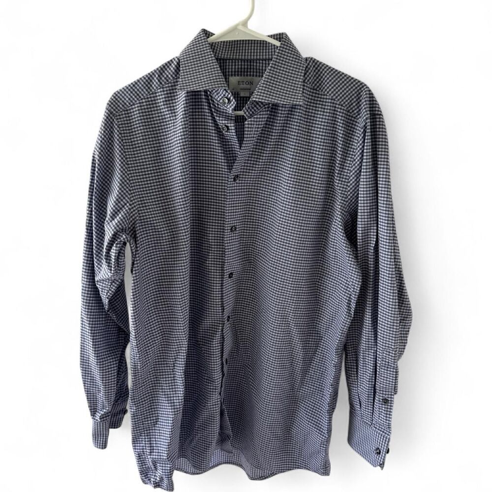 Eton Men's Blue Check Dress Shirt Long Sleeve